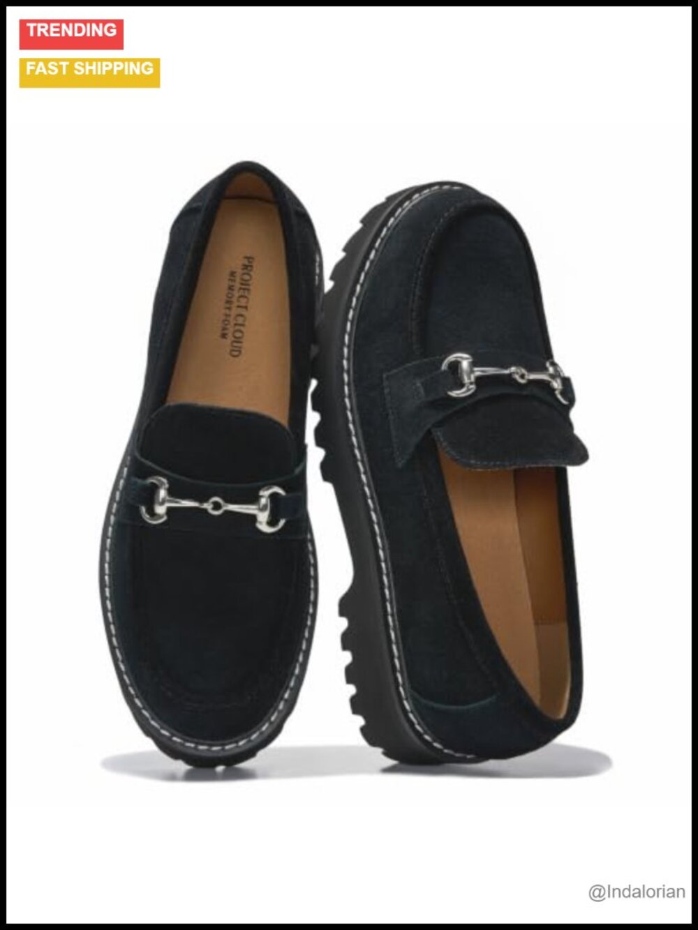 Genuine Leather Loafers for Women Memory Foam Slip-On Chunky Lug Sole Shoes